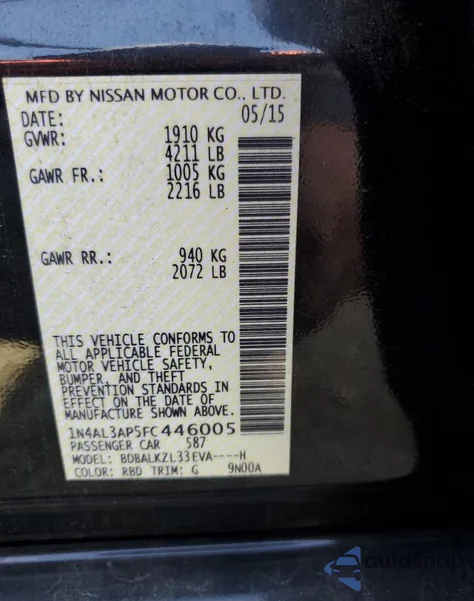 2015 Nissan Altima 2.5 из США, поврежденный, VIN 1N4AL3AP5FC446005